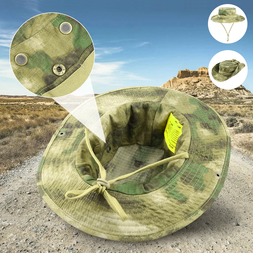 Camo Outdoor czapka wฤdkarska kamuflaลผ taktyczny kapelusz typu Bucket Camping wspinaczka polowanie wojskowa armia Airsoft dลผungla szerokie rondo