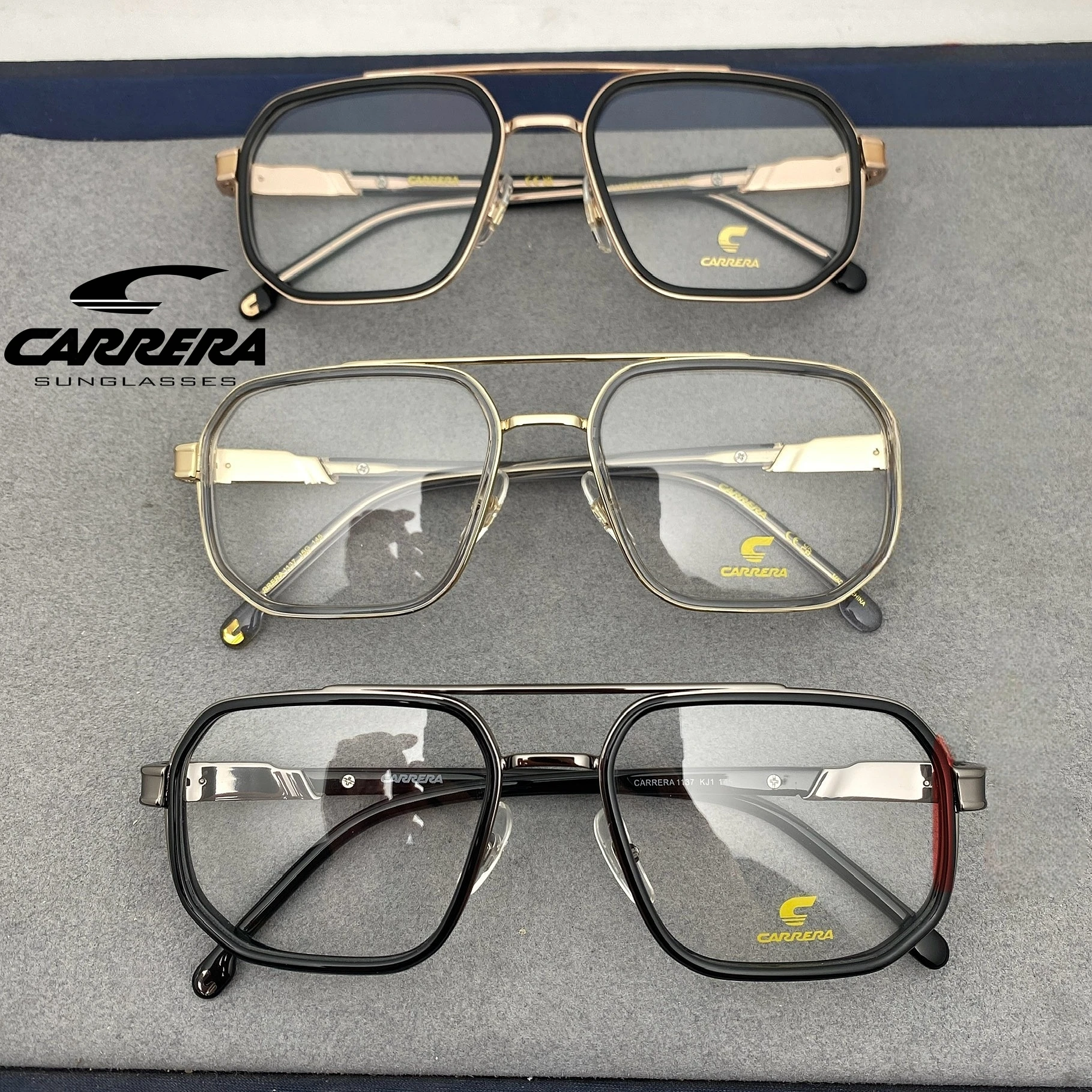 كاريرا 1137 أصيلة موضة مزدوجة الجسور نظارات نسائية إطار واضح مكافحة بلو راي نظارات ريترو الرجال الطيار النظارات البصرية