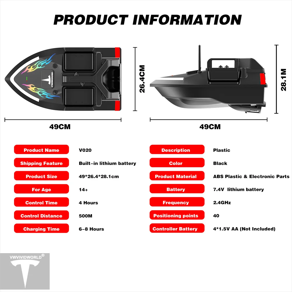 Imagem -06 - Vwvividworld-barco de Isca de Controle Remoto Fish Finder Bateria Dupla Barco rc 5200mah36000mah Novo 2023