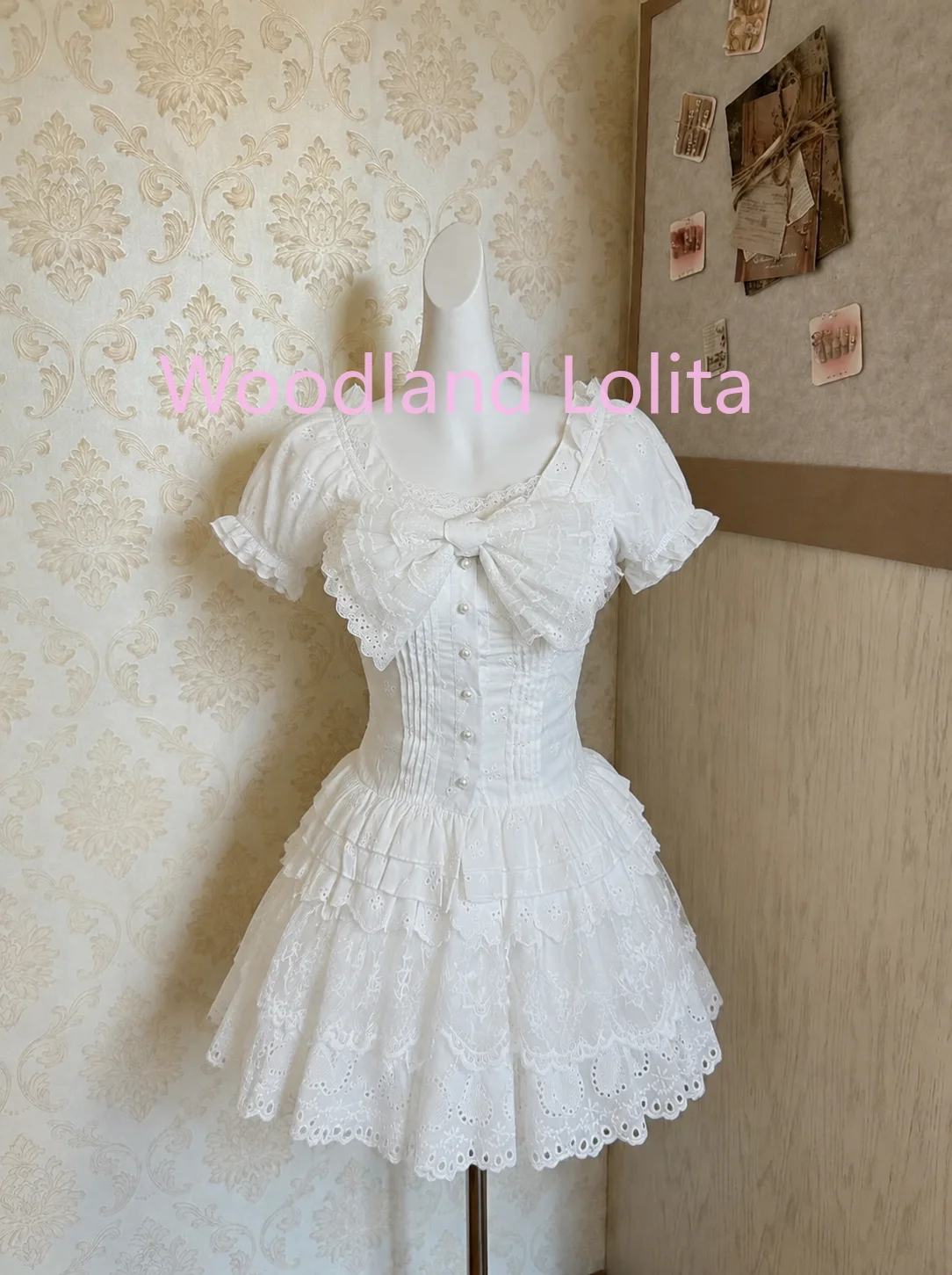 Summer Japanese Sweet Lolita 2 Piece Set Women Big Bow Puff Sleeve Shirt + Mini Lace Skirt Cute Y2K Subculture Set Casual Outfit