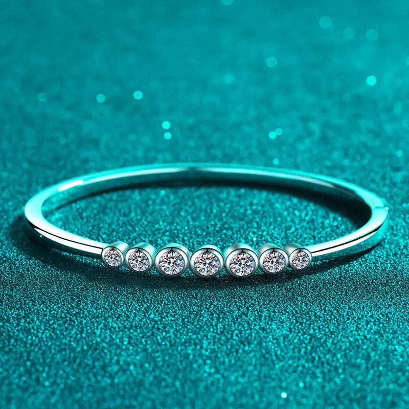 KNOBSPIN 2.5ct Moissanite Bangles for Women Solid 925 Silver GRA Certified Diamond Rhinestone Wedding Bracelet for 16-17cm Wrist