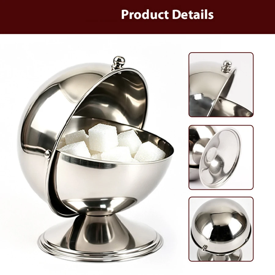 Modern Stainless Steel Jar with Flip Lid, Sphere Storage Container for Kitchen Office Home Decor, Holiday Desktop Organizer view 3
