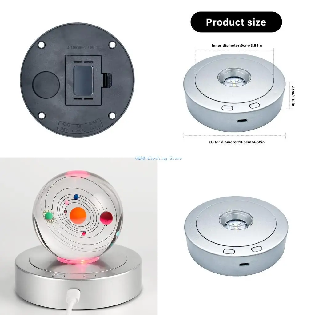 

N0PE USB -заряжаемый кристаллический дисплей Стенд 8 Эффекты освещения 3 -й скорость пластикового дисплея подставка для