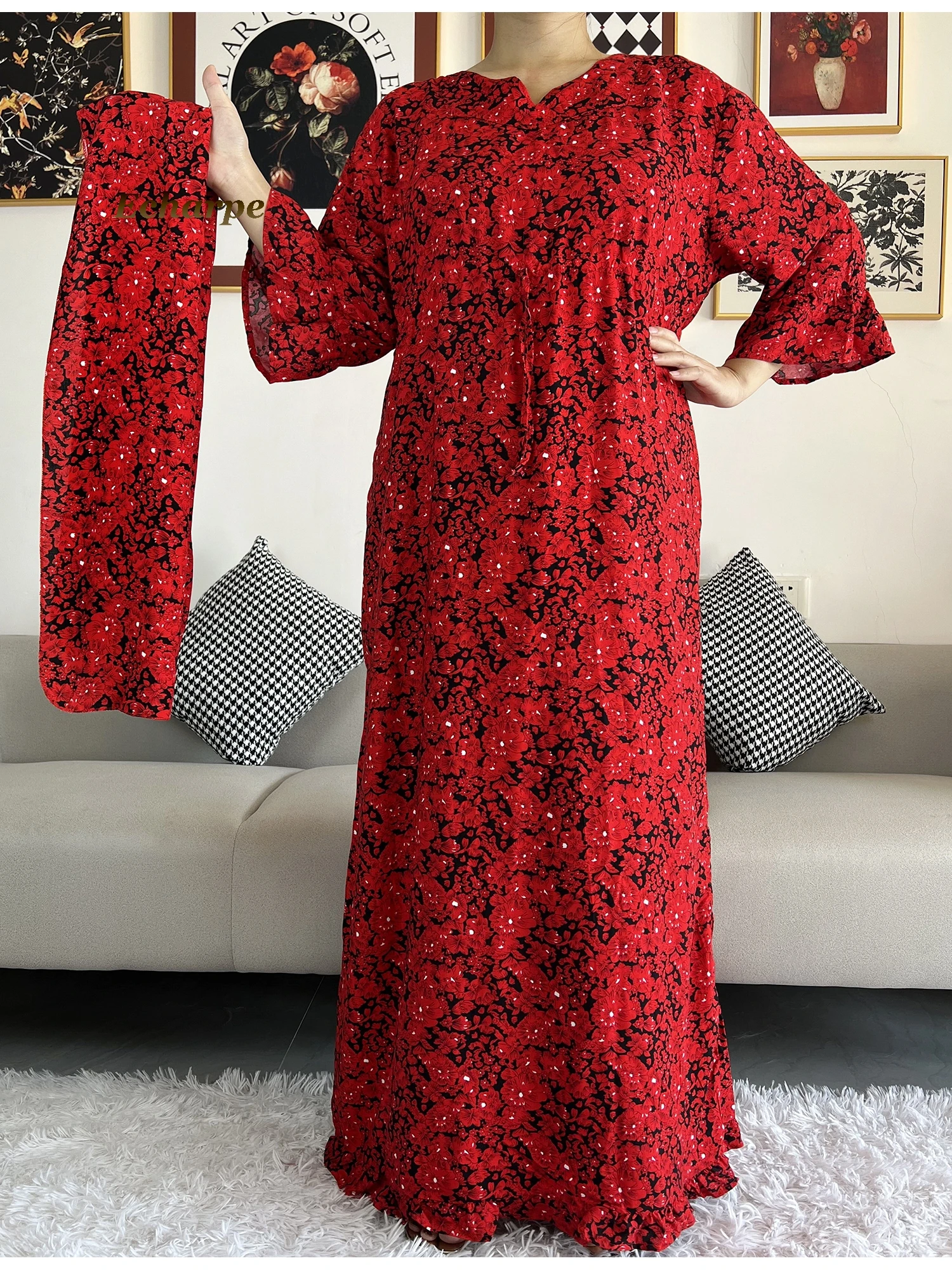 New  African Dashiki Long Sleeve Loose Cotton Waist Elegant Women Abaya Long Dress Summer Maxi Casual Loose Dresses Vestidos