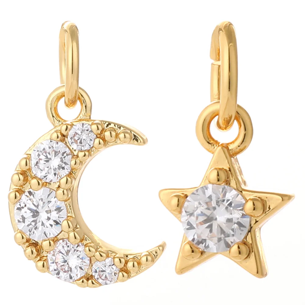 Moon Star Charms for Jewelry Making Diy Earrings Necklace Bracelet Gold Color Zircon Inlay Craftsmanship