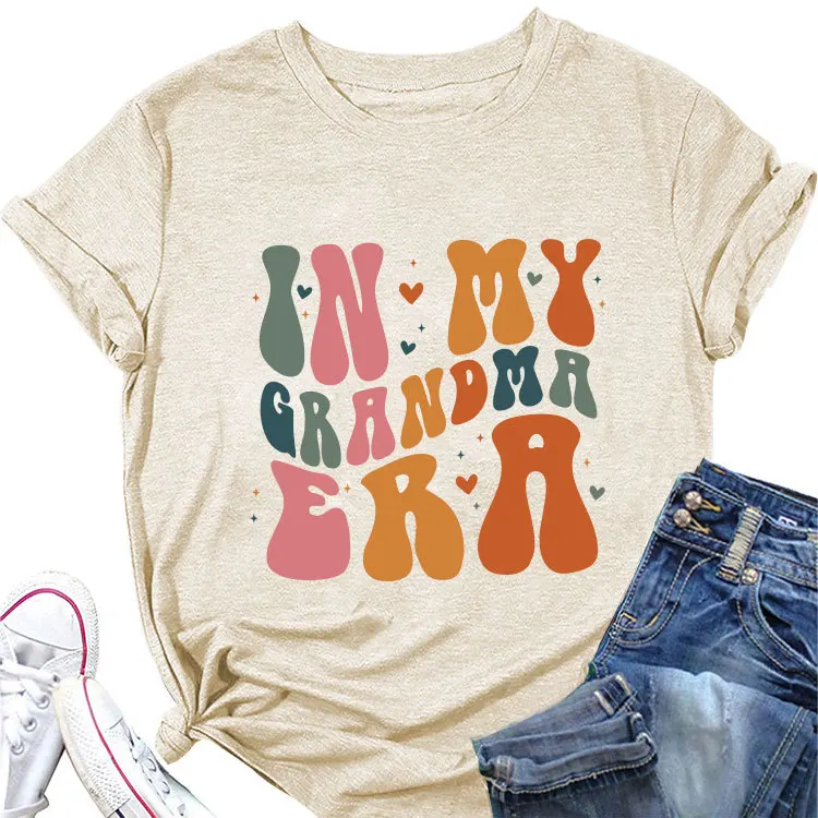 

New round neck short sleeved T-shirt in my grandma era printed loose fitting fashionable casual top