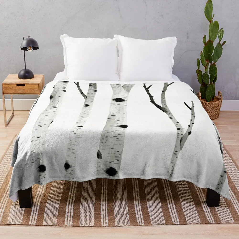 Ink Birch Trees Throw Blanket Soft Beds Hairys Furry for sofa Blankets