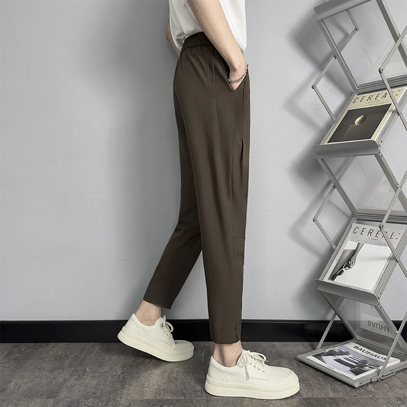 

Ice Silk Men's Suit Pants Summer Thin Nine-Piece Slim Fit Casual Trousers Trendy Brand Youth ular Pure Color Westwear