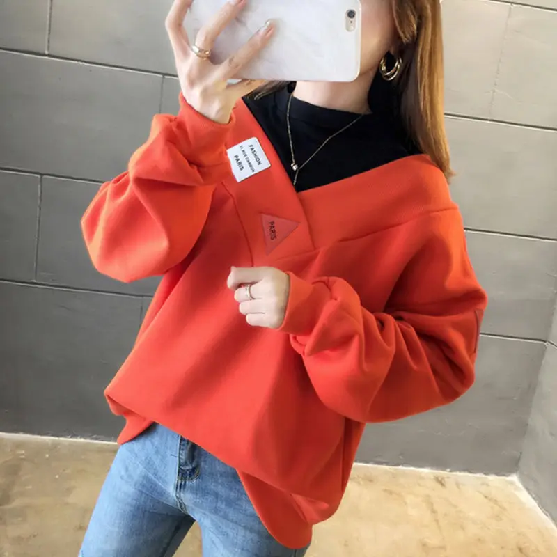 

Women's Pullover Sweater Shirt 2024 Autumn Winter New Fashion Fake Two-piece Tops Korean Style Long Sleeved Pullovers For Women