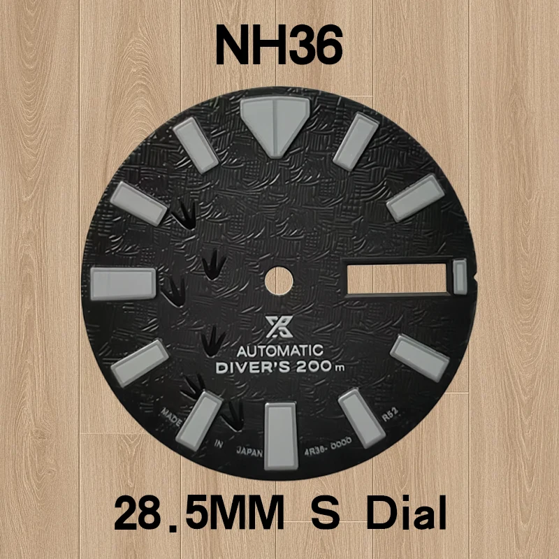 قرص NH36 بشعار 28.5 مم S، أخضر مضيء، تقويم مزدوج، مناسب لحركة NH36، أجزاء تعديل الساعة الميكانيكية