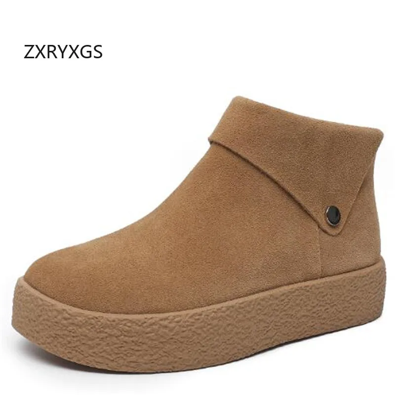 ZXRYXGS Promotion 2024 Premium Frosted Cowhide Full Real Leather Boots Women Sneakers Platform Increase Shoes Roman Short Boots