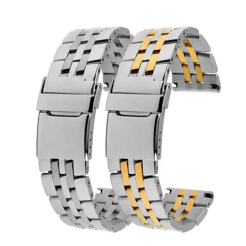 Solidny pasek ze stali nierdzewnej do paska Breitling 20mm 22mm 24mm srebrny złoty metalowy pasek męska wysokiej jakości bransoletka