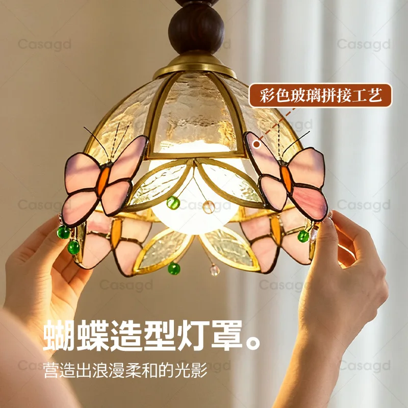 Medieval style colored glass chandelier retro bedroom bedside lamp creative butterfly aisle chandelier