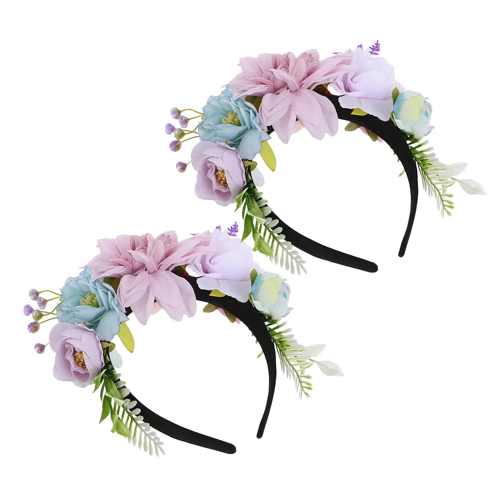 

2Pcs Faux Floral Headband Double Sided for Weddings Party Bridal Flower Crown Headpiece Hair Garland Accessories