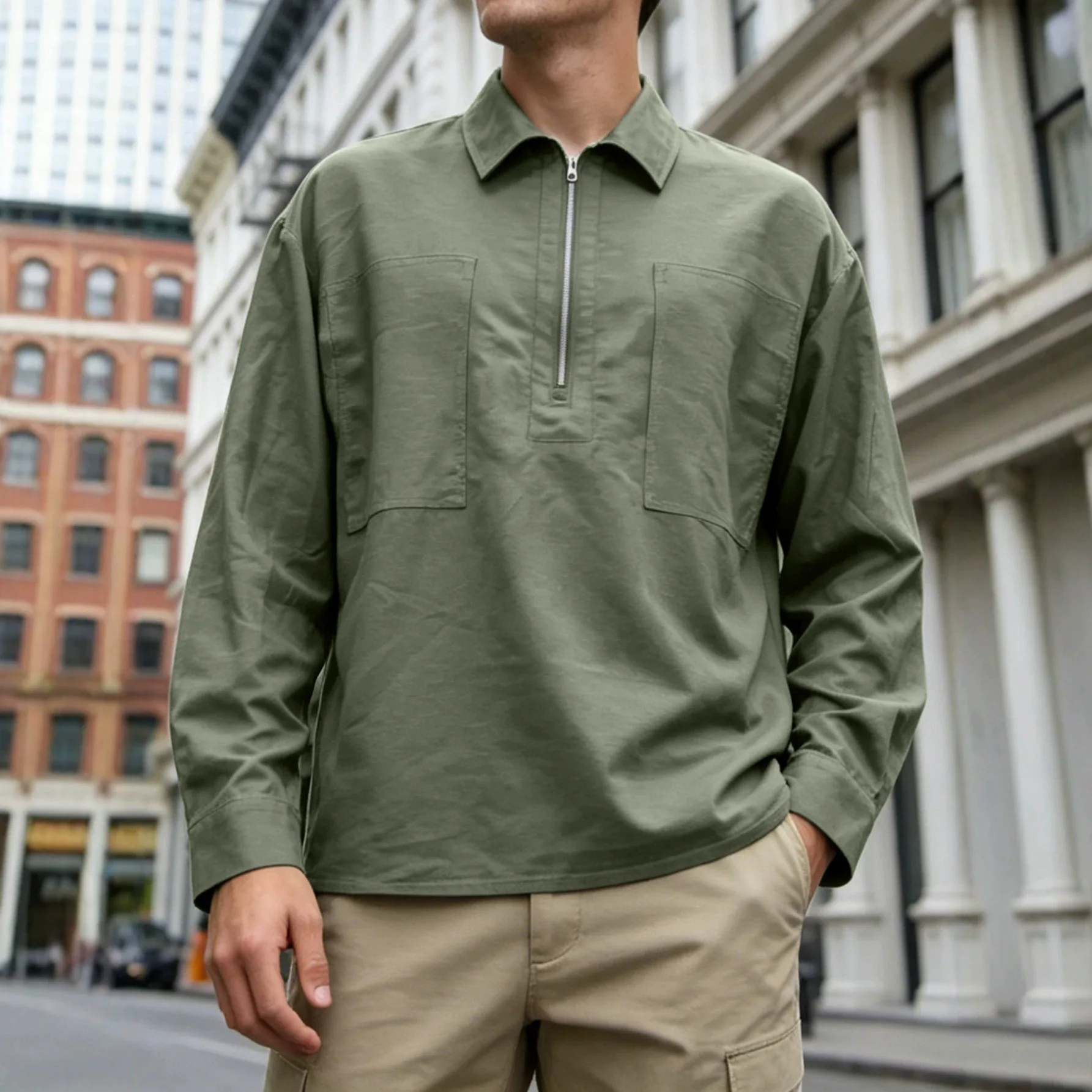 Men’s Techwear Pullover Shirt Long Sleeve Tactical Utility Shirt Lightweight Breathable Stretch Outdoor Hiking Streetwear Tops