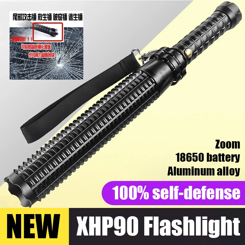 

XHP90 Фонарик для самообороны 18650 Перезаряжаемая бейсбольная бита Фонарик с зумом Бейсбольный светодиодный фонарь для патрульного снаряжения для выживания