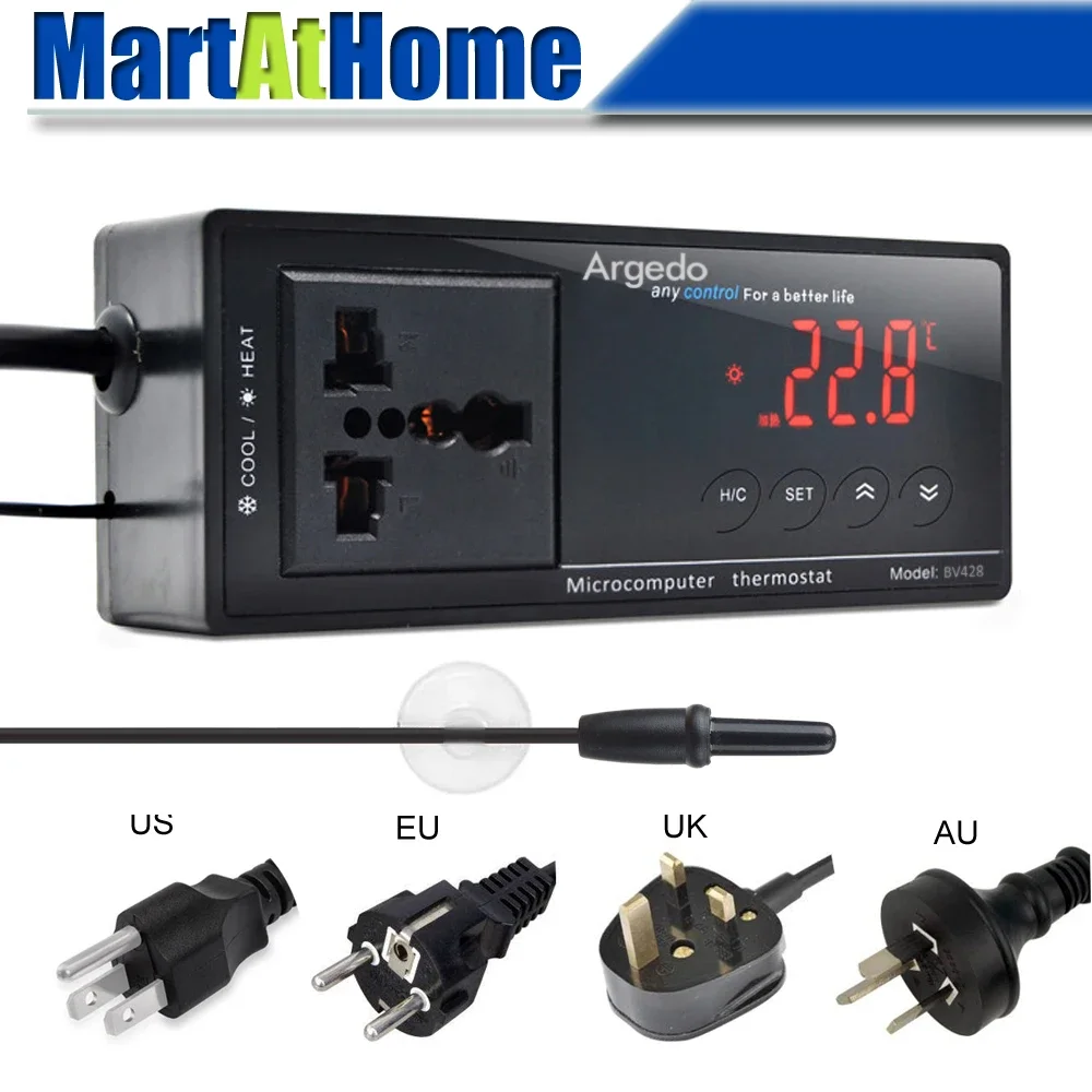 Electronic Thermostat Digital Temperature Controller -40~212 F / -40~100 C Switchable with Alarm for Reptile, Aquarium, Pet