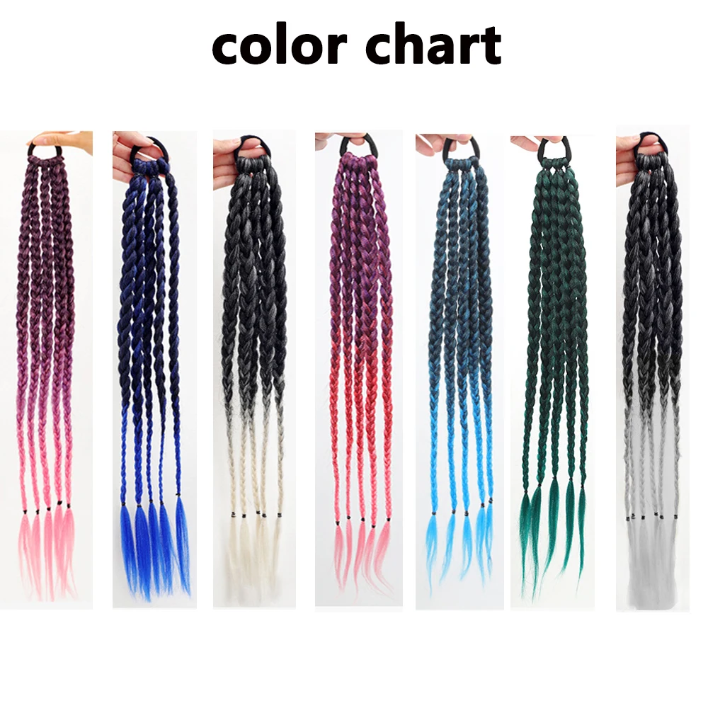 1/2Pcs Highlighted Fake  Braids Hair Extensions with Rubber Bands Ponytail Hair Extension for Girls Hair Accessories