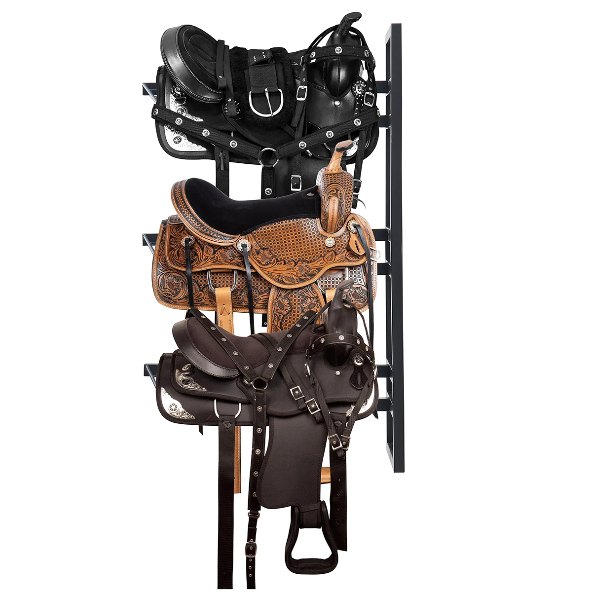 

Настенная стойка для седла для лошадей, сверхмощное хранилище для седла в западном и английском языках, 3-х уровневая подставка для седла для верховой езды для лошадей