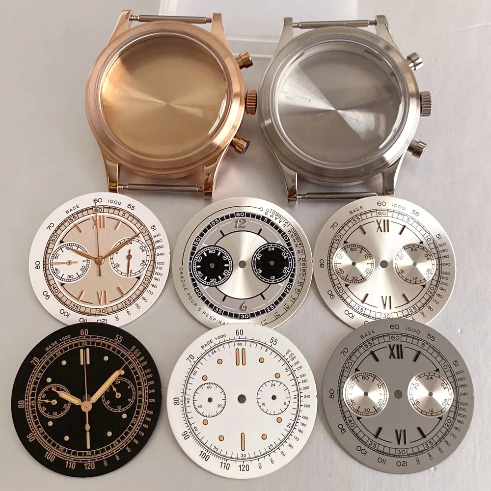 Boîtier de montre chronographe multifonction en acier inoxydable or rose 38 mm pour mouvement à quartz MIYOTA OS20, ensemble cadran et verre minéral, pièces de montre