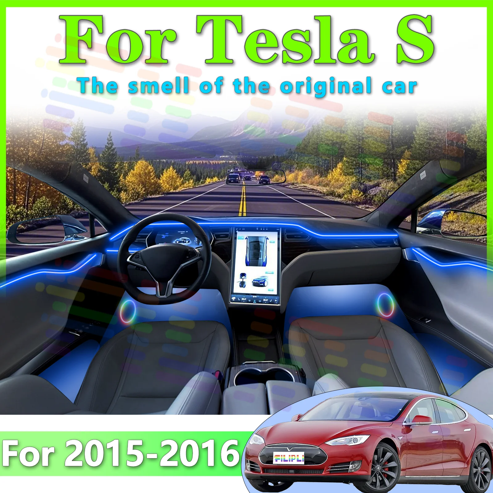 

FILIPLI для Tesla Model S, внутренняя светодиодная лента, акриловая, все цвета, регулируемая, с несколькими режимами для вождения, снимается