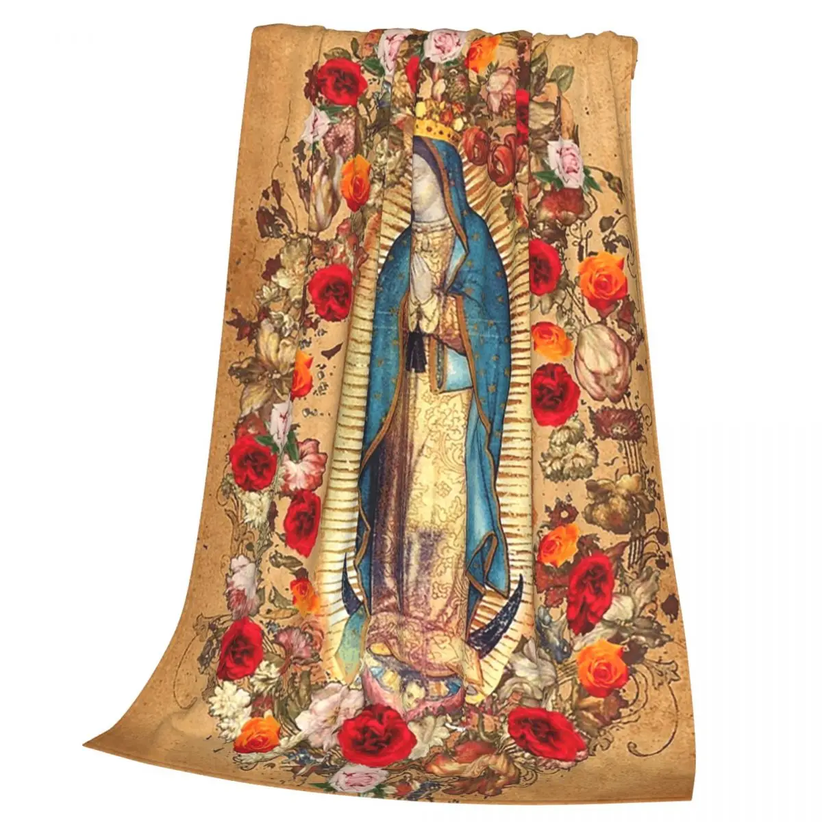 Our Lady Of Guadalupe Virgin Mary And Roses Blanket Soft Warm Flannel Throw Blanket Bedspread for Bed Living room Picnic Home