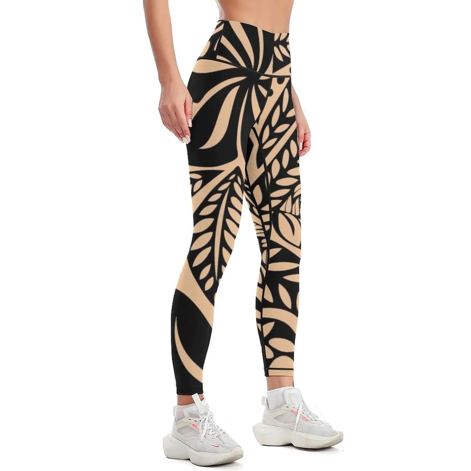 Mallas con diseño de tatuaje floral para mujer, Leggings acampanados, retro, hawaianos, polinesios, de color piel clara