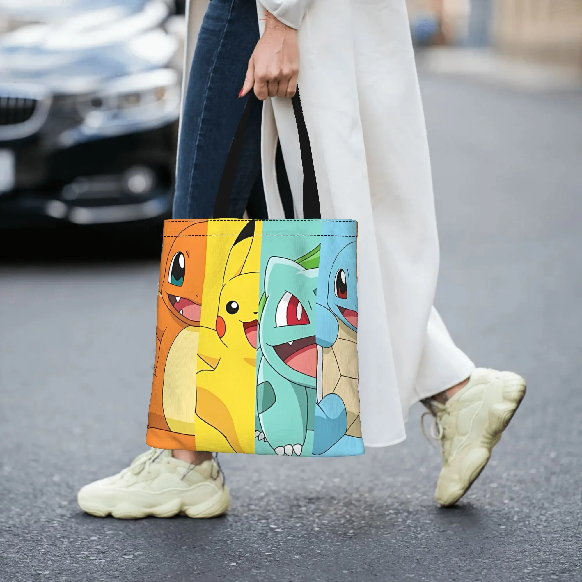 Customized Pokemon Women's Bag Shopping Bag Reusable Double Sided Canvas Tote Bag Shoulder  Handbag