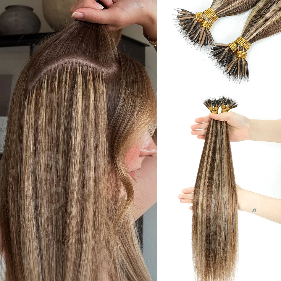 卸売プレボンドナノリングヘアエクステ人毛ヨーロッパレミーヘアナノチップ-ナノリンクヘアエクステンション1g-1束50束