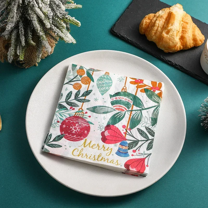 20pcs 33cm 2-Ply Christmas Napkins Christmas Light Bulbs Colourful Floral Printed Paper Placemats Butterfly Bone Bart Paper