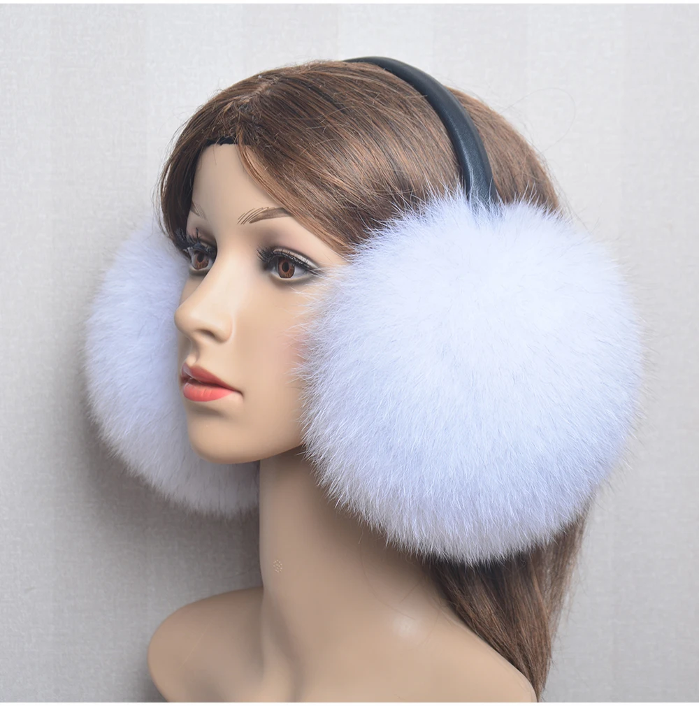 Winter Women Warm Real Fox Fur Earmuffs Girl\'s Earlap Ultra Large Ladies Plush Earmuff Luxury Ladies Fox Fur Earmuffs