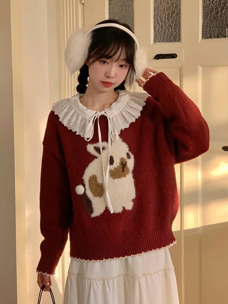 Jerséis mujer Chic todo-fósforo dibujos animados Ins Otoño Invierno suéteres de punto estudiantes diarios Harajuku suave elegante Popular de moda