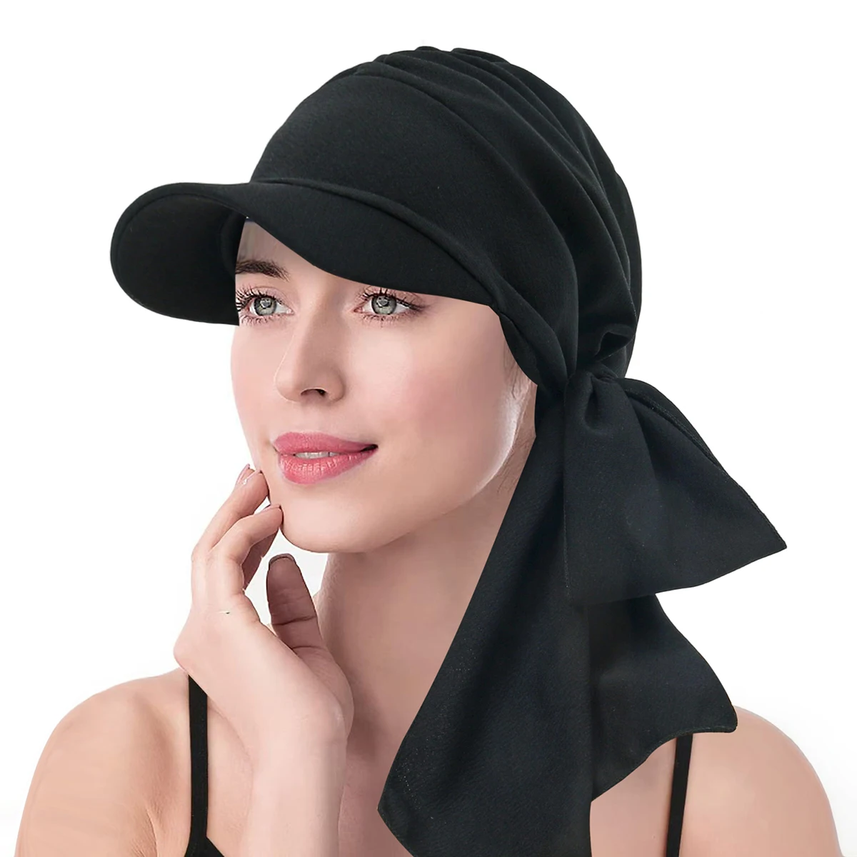 Solid Color Fashion Muslim Hijab Turban Hat for Women Visor Baseball Cap Sun Hats Headscarf Scarf Brim Femme Scarves Bandanas