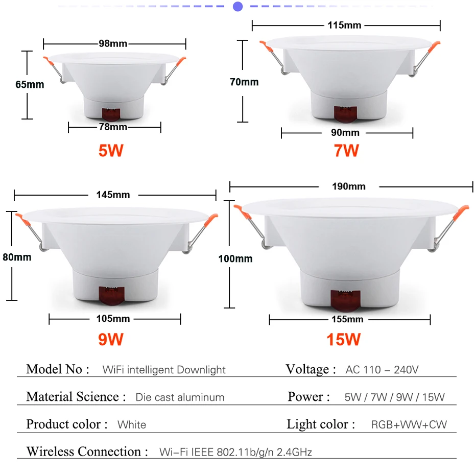 Tuya Smart RGB LED Downlight 15W 10W 9W 5W Recessed Ceiling Light Dimmable Lamp Bluetooth Wifi Control Alexa for Home Decoration