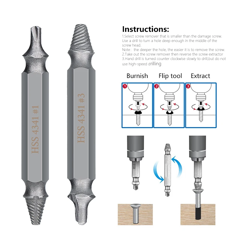 Screw Extractor เจาะ4/5/6Pcs Broken สกรู Bolt Remover ได้อย่างง่ายดาย Take Out Stripped สกรู extractor เจาะชุด Bit