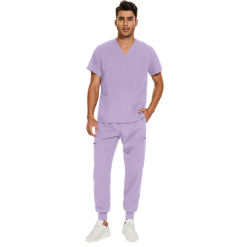 Multicolour Jogger Suits Doctor Nursing Uniforms Short Sleeve V-Neck Tops Pocket Pants Nurse Scrubs Set Medical Clinical Clothes