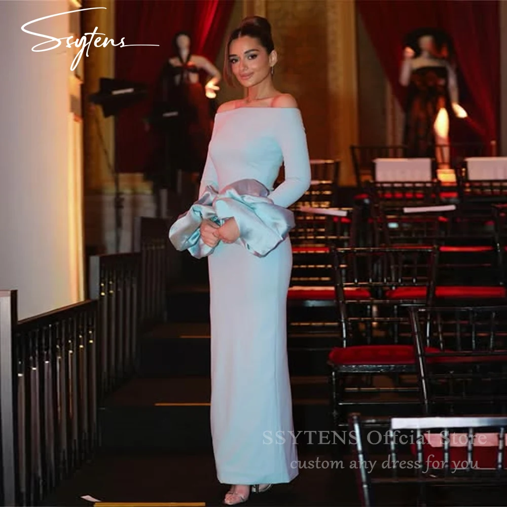 

SSYTENS Modern Blue Evening Dresses Off the Shoulder Special Event Party Gowns Mermaid Wedding Guest Dresses Women Customized