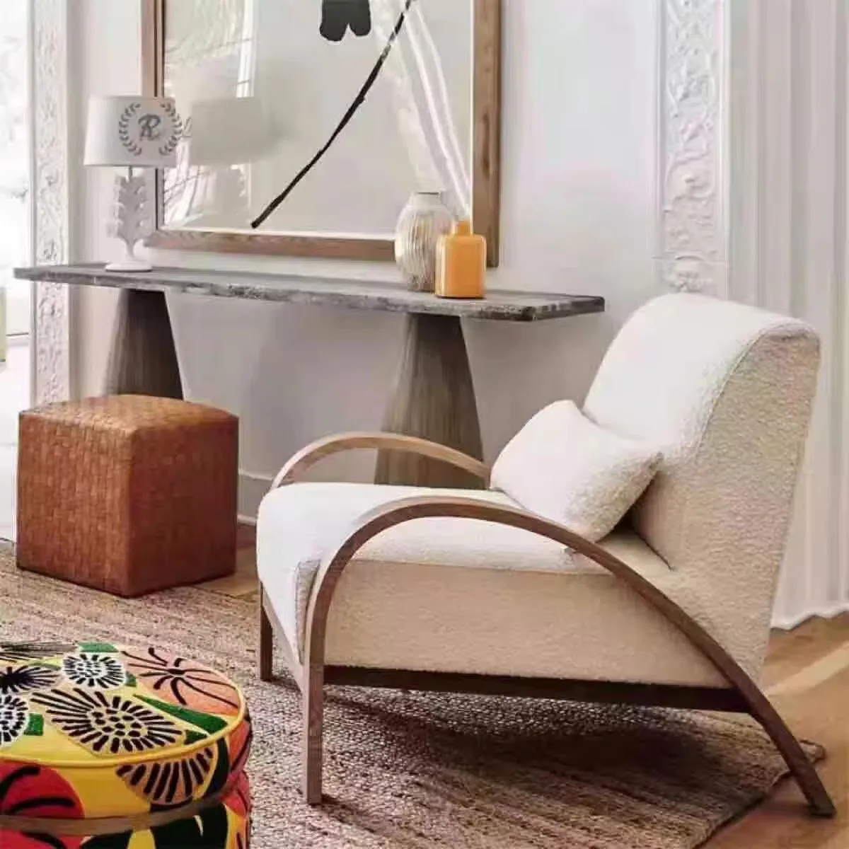 Sillón de Salón, Silla de Maquillaje para Oficina, Club, Conferencia, Silla de Juego, Silla de Pesca, Sillón de Diseño en Madera, Estilo Posmoderno