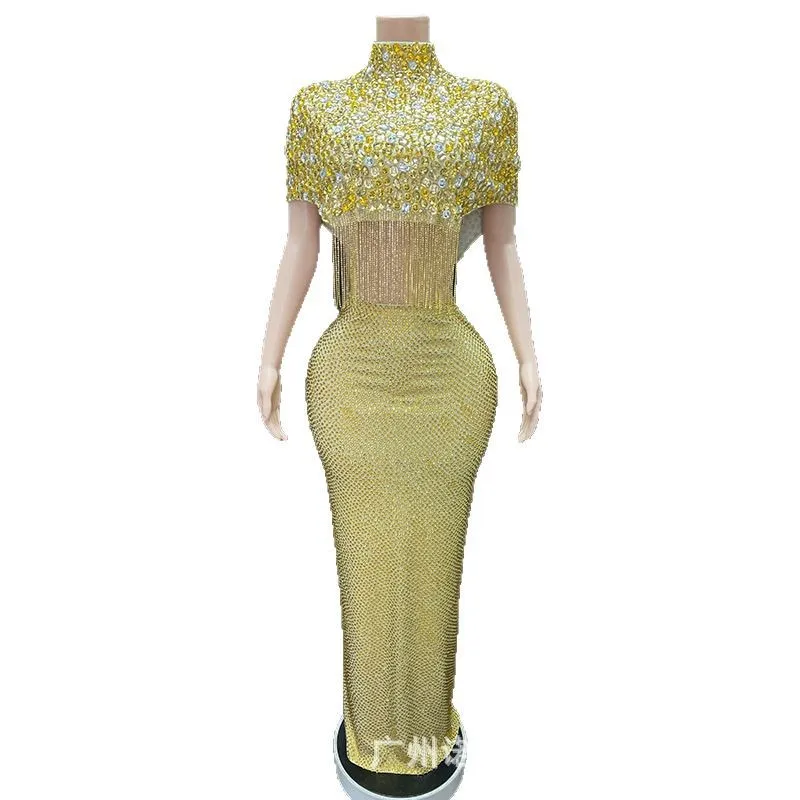 الفاخرة الساطع الذهبي حجر الراين مزاجه سبليت قطعتين الزفاف نخب الملابس المشاهير عيد ميلاد الراقية اللباس