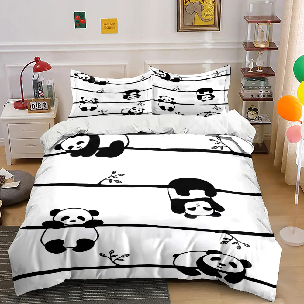 Four pandas on branches Bedding Set for Kids Luxury Gift 3pcs Digital Print Comforter Set Soft Comfortable Breathable