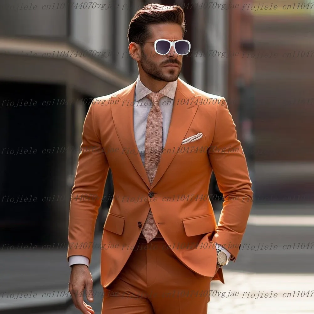 

Orange Men Suit Customized Formal Occasion Wedding Party Groom Groomsman Business Prom Male Tuxedos 2 Piece Set Jacket Pants