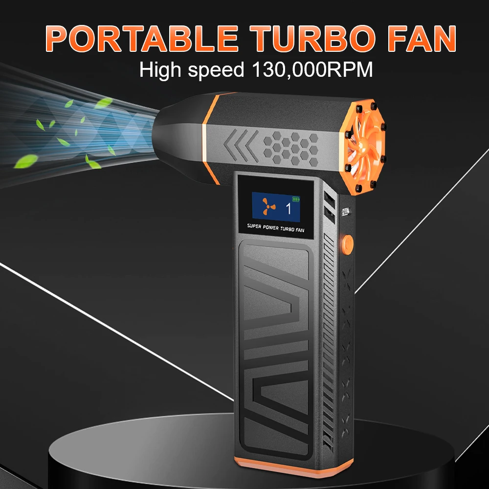 

Turbo Jet Fan Type-C Charging Cleaning Blower Tool Car Blowing Snow 130000RPM Electric Air Duster 3 Gears adjustable