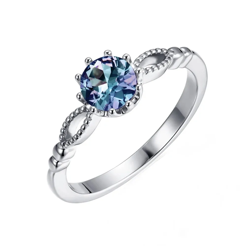 925 Sterling Silver Alexandrite Gemstone Ring Vintage Crown Engagement Ring for Women Fine Birthday Wedding Jewelry