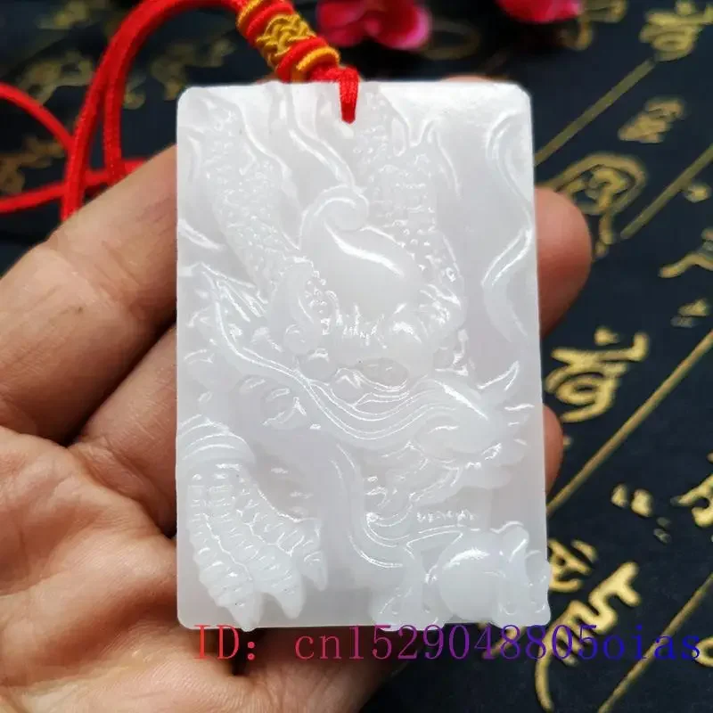 

White Jade Dragon Pendant Jewelry Charm Natural Chinese Amulet Gifts Carved Jadeite Necklace Men Fashion Women