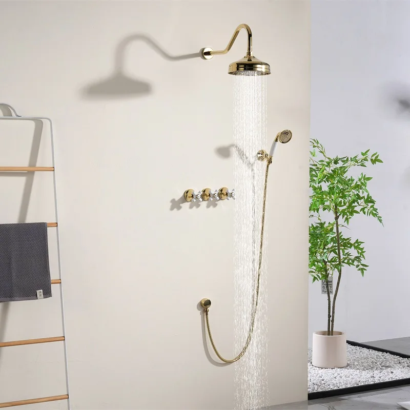 Top Quality Gold Brass Bathroom shower faucet set Wall Mounted Two Modes 8 inch Hot cold water Rainfall Luxury Shower Head Set