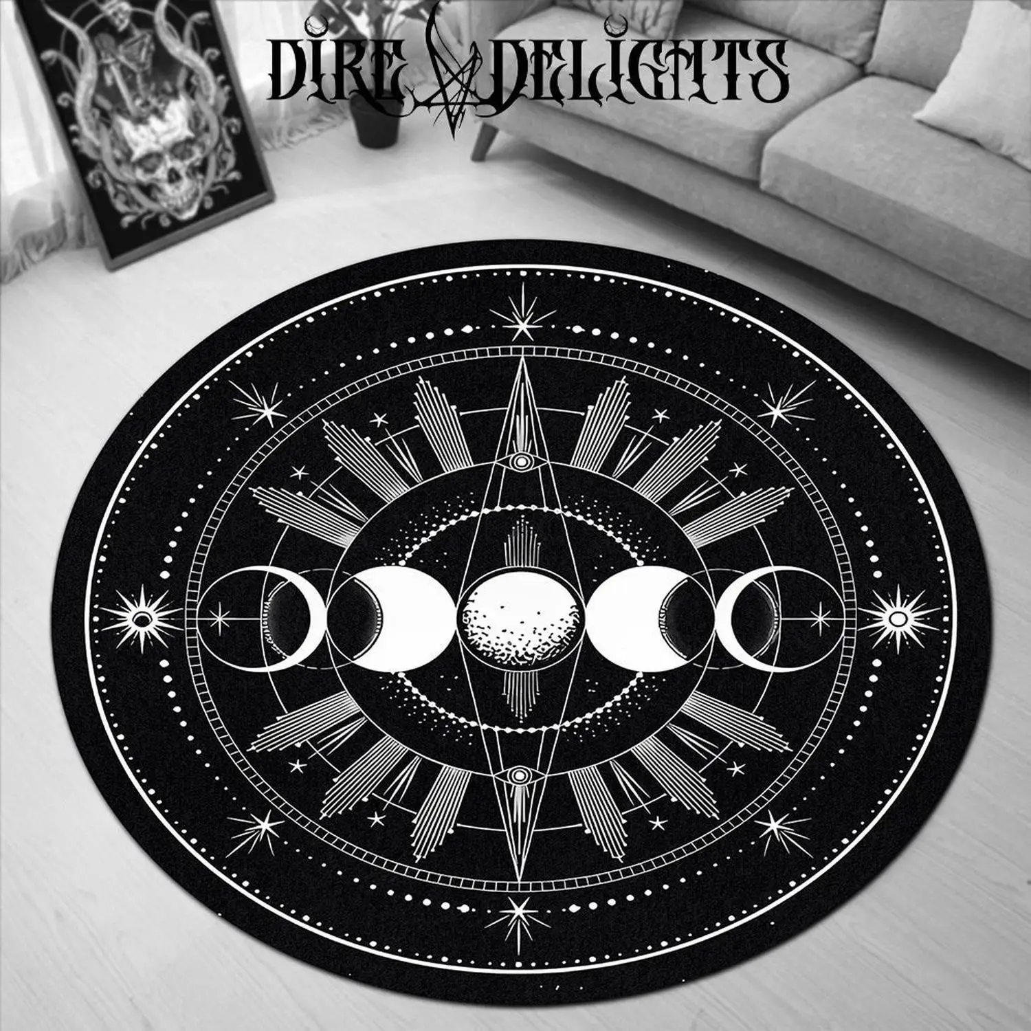 【Room Decoration Carpet】Starry Sky Round Rug, Gothic Moon Phase Carpet, Punk Rock Gothic Rug, Halloween Round Rug, Witch Room Round Rug, Starry Sky Round Carpet, Ancestor Theme