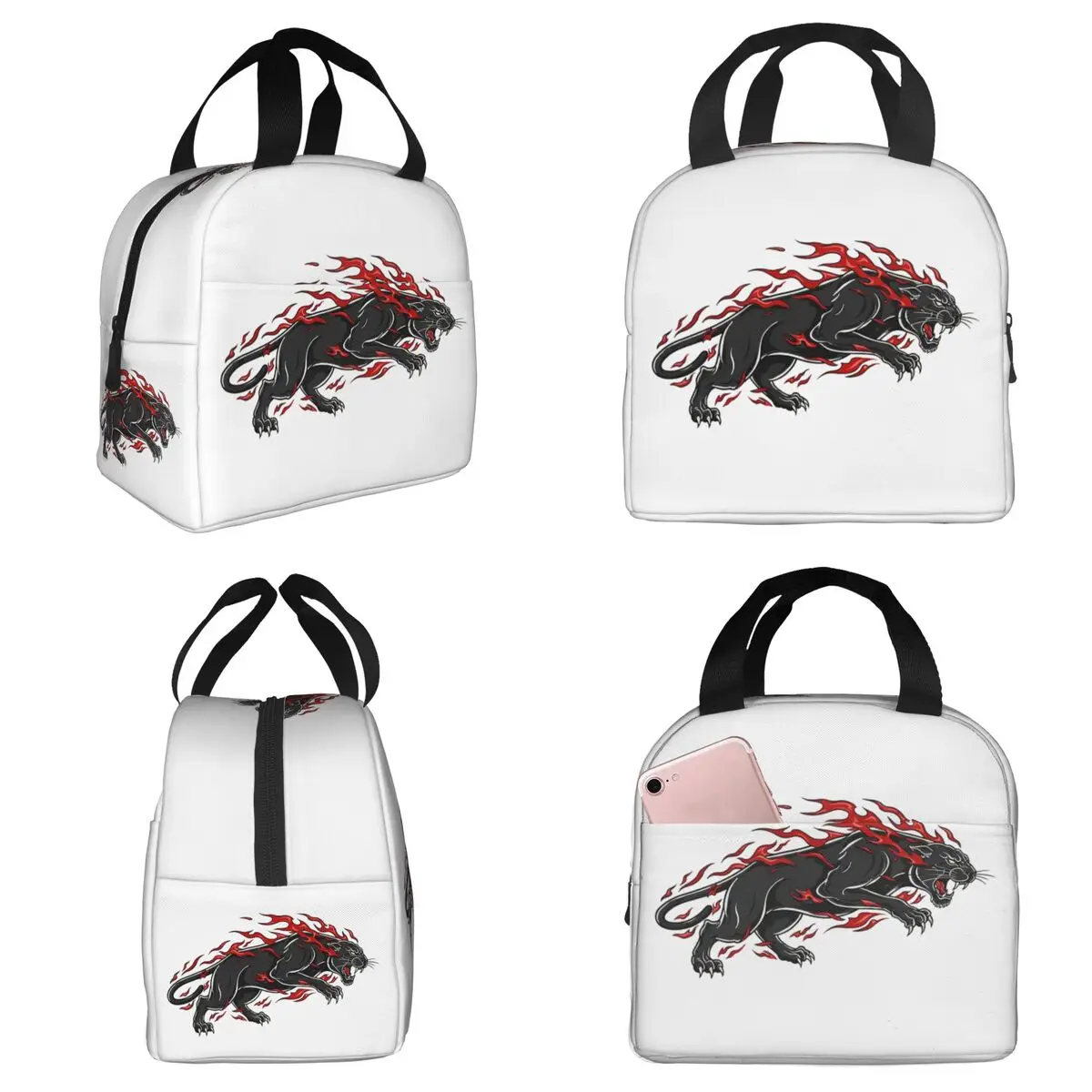 Fiery Panther Flaming Beast Insulated Lunch Bag for Women Office Cooler Thermal Food Box Tote Leakproof Lunch Boxes Container