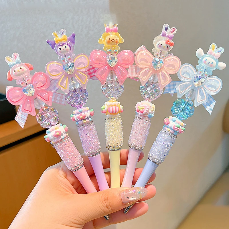 

Children's Cartoon Sparkling Diamond Bow Rotating Writing Pen Black Cute Girl High Looks Ballpoint Pen