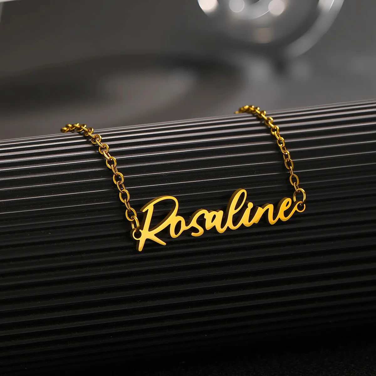 QIAMNI Custom Name Necklace Stainless Steel Engraved Letters Pendant Customized Nameplate Chain Choker Personalized Jewelry Gift