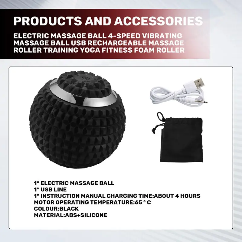 Electric Massage Ball 4-Speed Vibrating Massage Ball USB Rechargeable Massage Roller Training Yoga Fitness Foam Roller